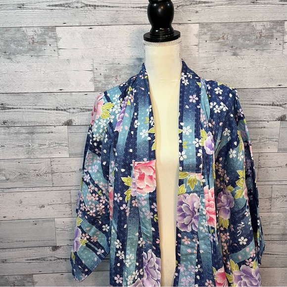 Midori International Co Japanese Kimono Boho Floral Print Open Cardigan Size L - Picture 3 of 10